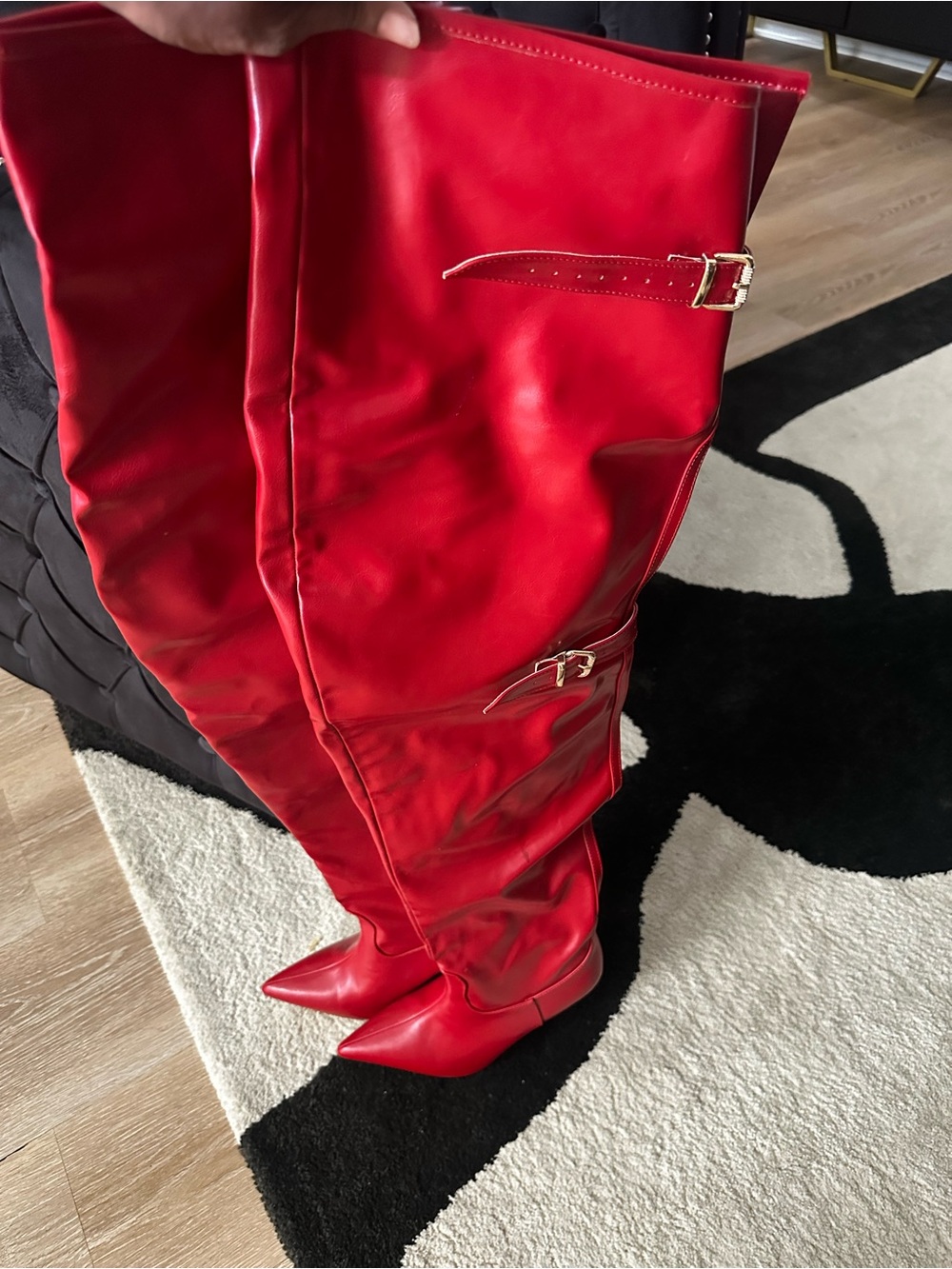 Red Over-The-Knee Pointed Toe Women's Boots